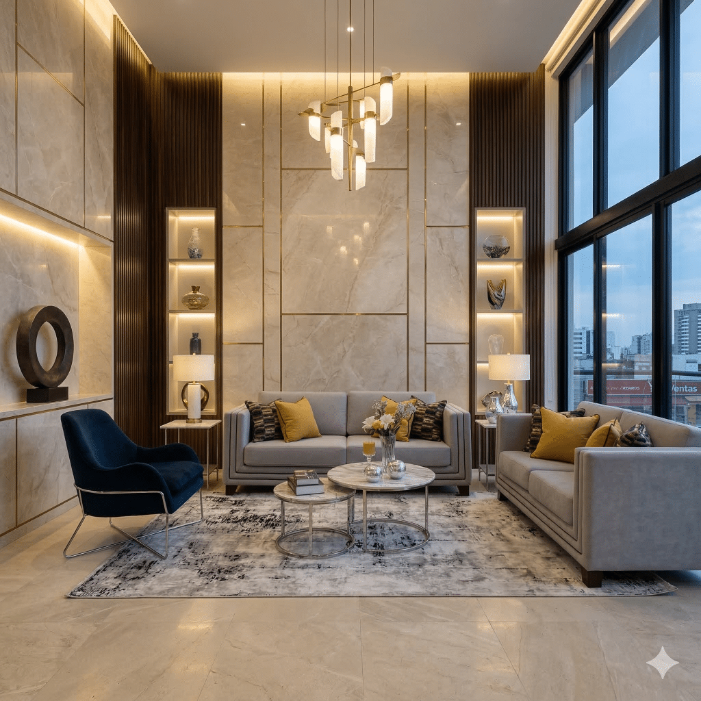 Sala cálida y ordenada de Deco Shalom para empezar a decorar tu casa