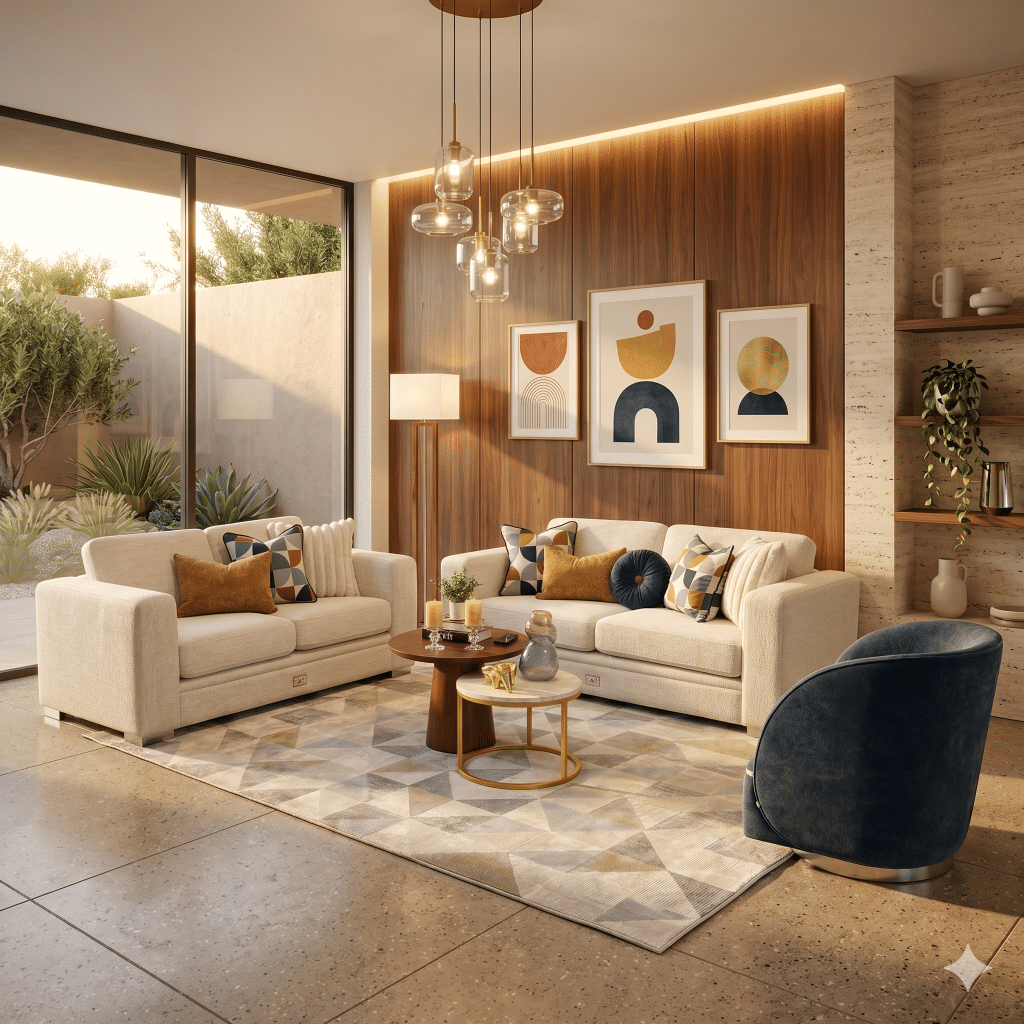 Sala acogedora con muebles modernos que transmiten paz y armonía en el hogar